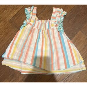Matilda Jane Girls Striped Pom Pom Ruffle‎ Tank Top Size 6